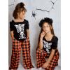 Arshiner Girls 2 Pieces Outfits Kids Square Neck Puff Sleeve Tops and Pants Set with Pockets 6-14 Years(Orange Plaid)