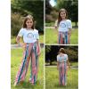 Arshiner Girls 2 Pieces Outfits Kids Square Neck Puff Sleeve Tops and Pants Set with Pockets 6-14 Years(White Stripe)