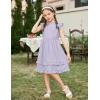 Arshiner Girls Summer Dresses Ruffle Sleeve A-Line Sundress Casual Elegant Dresses(Light Purple)