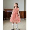 Arshiner Girls Summer Dresses Ruffle Sleeve A-Line Sundress Casual Elegant Dresses(Pink)