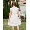 Arshiner Girls Summer Dresses Ruffle Sleeve A-Line Sundress Casual Elegant Dresses(White)