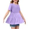 Arshiner Girls Peplum Tops Short Sleeve T Shirts for Girls Casual Tunic Tops Layered Hem Babydoll Peplum Blouse 4-12 Years(Purple)