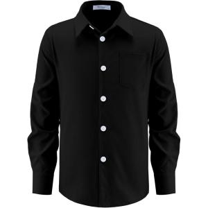 Arshiner Boys Long Sleeve Dress Shirt Button Down Shirt School Uniform Formal Shirt with Chest Pocket Size 5-12 Years(Black)