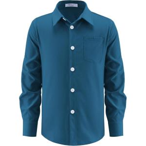 Arshiner Boys Long Sleeve Dress Shirt Button Down Shirt School Uniform Formal Shirt with Chest Pocket Size 5-12 Years(Dark Blue)