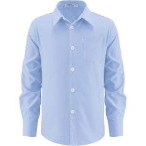Arshiner Boys Long Sleeve Dress Shirt Button Down Shirt School Uniform Formal Shirt with Chest Pocket Size 5-12 Years(Light Blue)