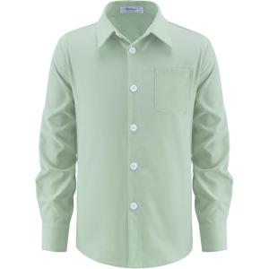 Arshiner Boys Long Sleeve Dress Shirt Button Down Shirt School Uniform Formal Shirt with Chest Pocket Size 5-12 Years(Light Green)