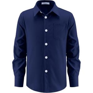 Arshiner Boys Long Sleeve Dress Shirt Button Down Shirt School Uniform Formal Shirt with Chest Pocket Size 5-12 Years(Navy Blue)