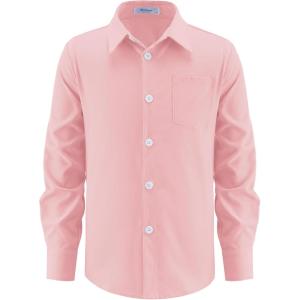 Arshiner Boys Long Sleeve Dress Shirt Button Down Shirt School Uniform Formal Shirt with Chest Pocket Size 5-12 Years(Pink)
