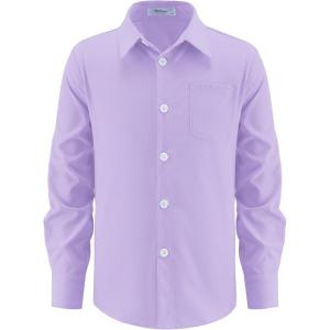 Arshiner Boys Long Sleeve Dress Shirt Button Down Shirt School Uniform Formal Shirt with Chest Pocket Size 5-12 Years(Purple)