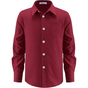 Arshiner Boys Long Sleeve Dress Shirt Button Down Shirt School Uniform Formal Shirt with Chest Pocket Size 5-12 Years(Red)