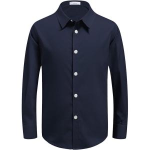 Arshiner Boys Long Sleeve Dress Shirt Button Down Shirts Formal School Uniform Shirt Size 5-12 Years(Black Lris)