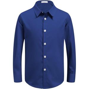 Arshiner Boys Long Sleeve Dress Shirt Button Down Shirts Formal School Uniform Shirt Size 5-12 Years(Deep Blue)