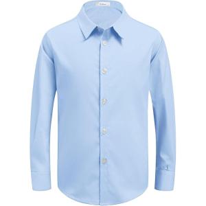 Arshiner Boys Long Sleeve Dress Shirt Button Down Shirts Formal School Uniform Shirt Size 5-12 Years(Light Blue)
