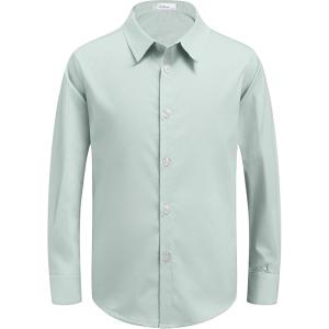 Arshiner Boys Long Sleeve Dress Shirt Button Down Shirts Formal School Uniform Shirt Size 5-12 Years(Light Green)