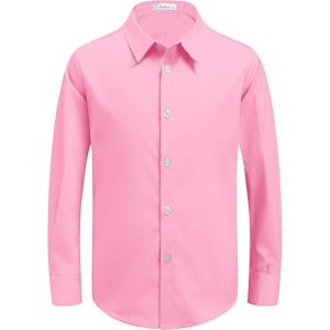 Arshiner Boys Long Sleeve Dress Shirt Button Down Shirts Formal School Uniform Shirt Size 5-12 Years(Pink)