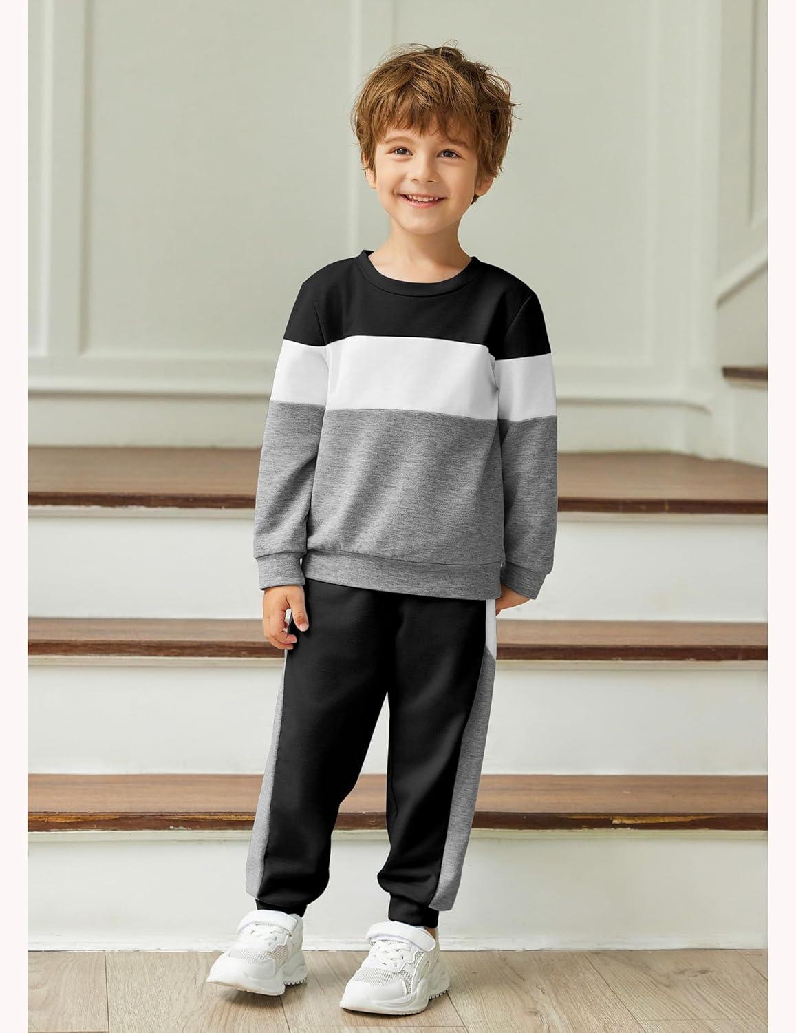 image:imageArshiner Boys Clothes Color Block Sweatshirt amp Casual Pants 2Pcs Fall Winter Outfits Set for Kids 212 YearsBlack Gray