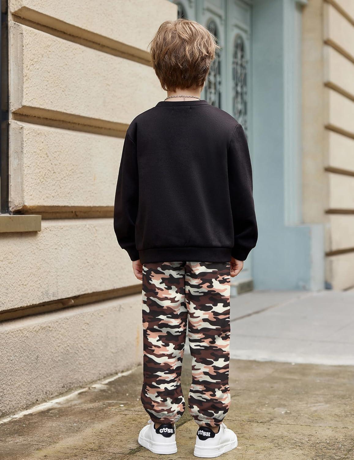 image:imageArshiner Boys Fleece Colorblock Sweatshirt amp Pants Outfit Set Fall Winter Clothes Toddler to Big Kid Sizes 212 YearsBlack Army Camo