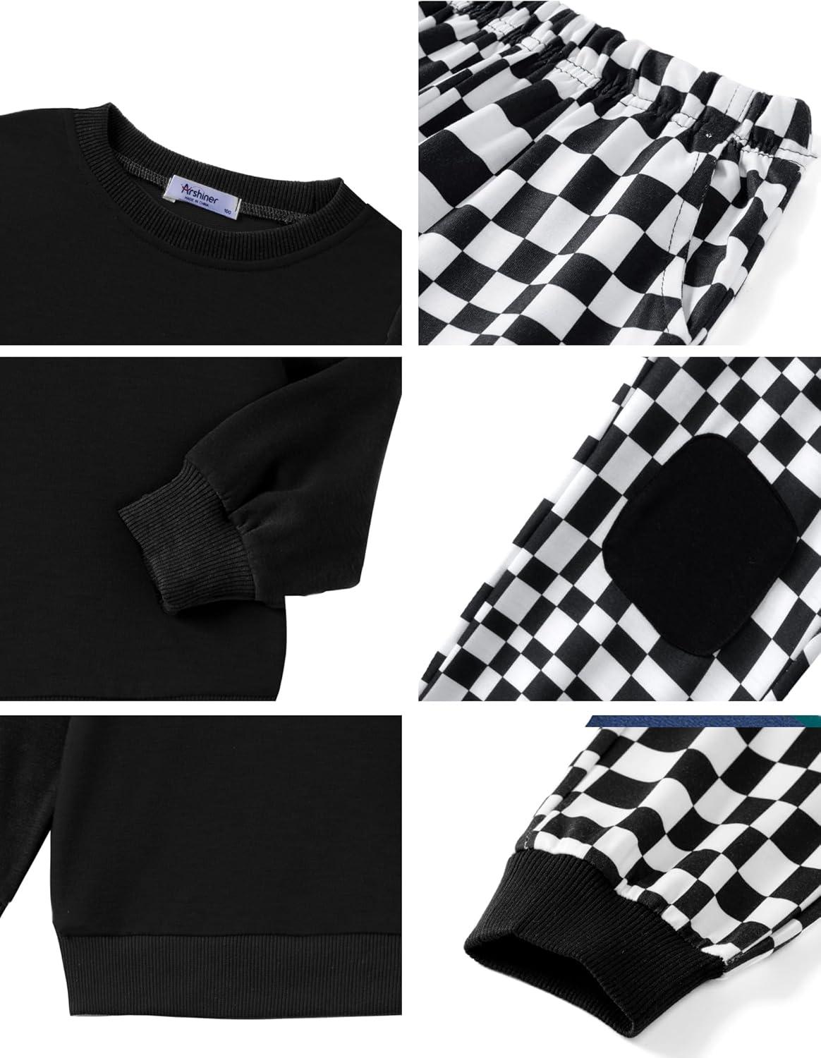 image:imageArshiner Boys Pant Sets Long Sleeve Shirts and Pants Crewneck Sweatshirt for Fall Winter2T 89Black White