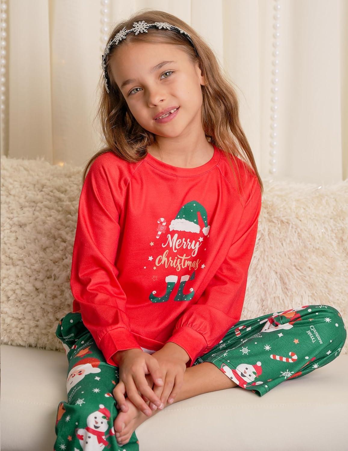 image:imageArshiner Girls Christmas Pajamas Holiday Pjs for Kids Santa Long Sleeve SleepwearRed Merry Christmas