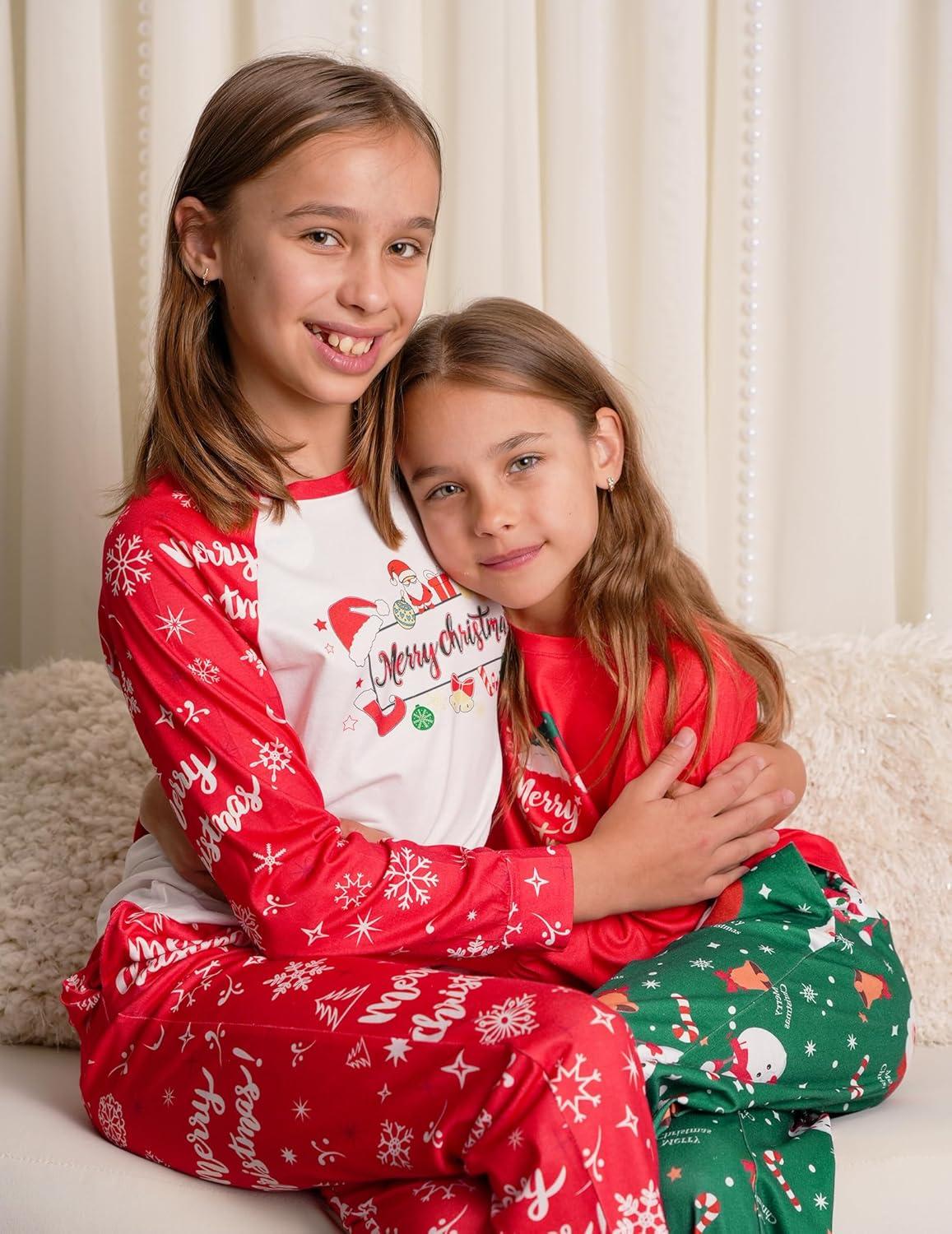 image:imageArshiner Girls Christmas Pajamas Holiday Pjs for Kids Santa Long Sleeve SleepwearRed Merry Christmas