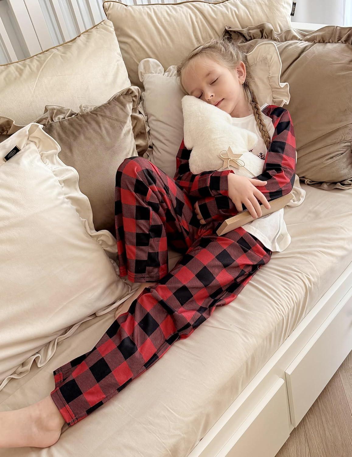 image:imageArshiner Girls Christmas Pajamas Holiday Pjs for Kids Santa Long Sleeve SleepwearRed Plaid Christmas Tree