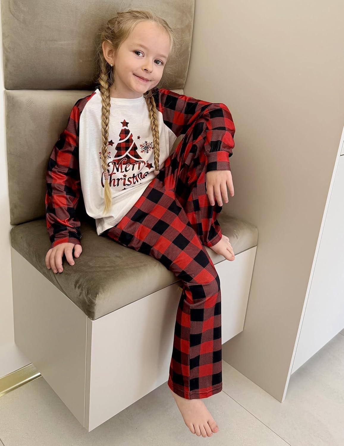 image:imageArshiner Girls Christmas Pajamas Holiday Pjs for Kids Santa Long Sleeve SleepwearRed Plaid Christmas Tree