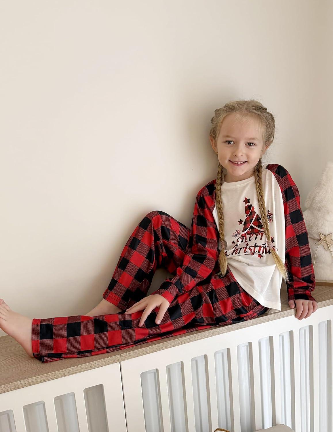 image:imageArshiner Girls Christmas Pajamas Holiday Pjs for Kids Santa Long Sleeve SleepwearRed Plaid Christmas Tree