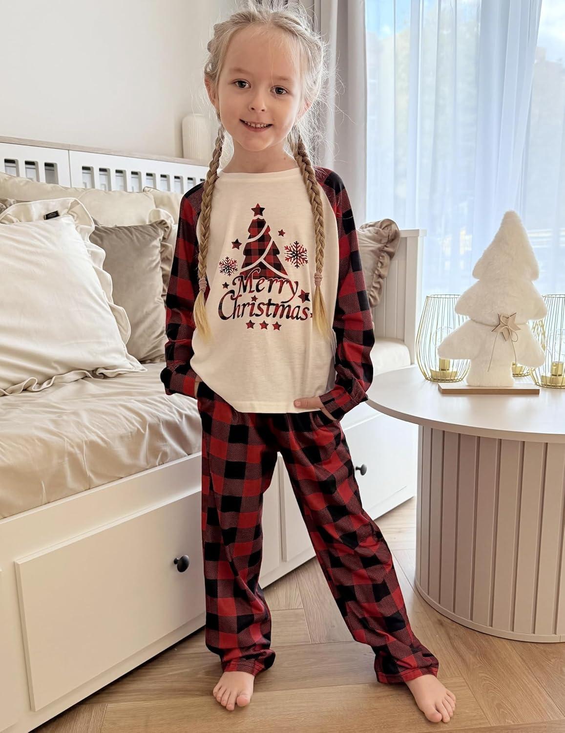 image:imageArshiner Girls Christmas Pajamas Holiday Pjs for Kids Santa Long Sleeve SleepwearRed Plaid Christmas Tree