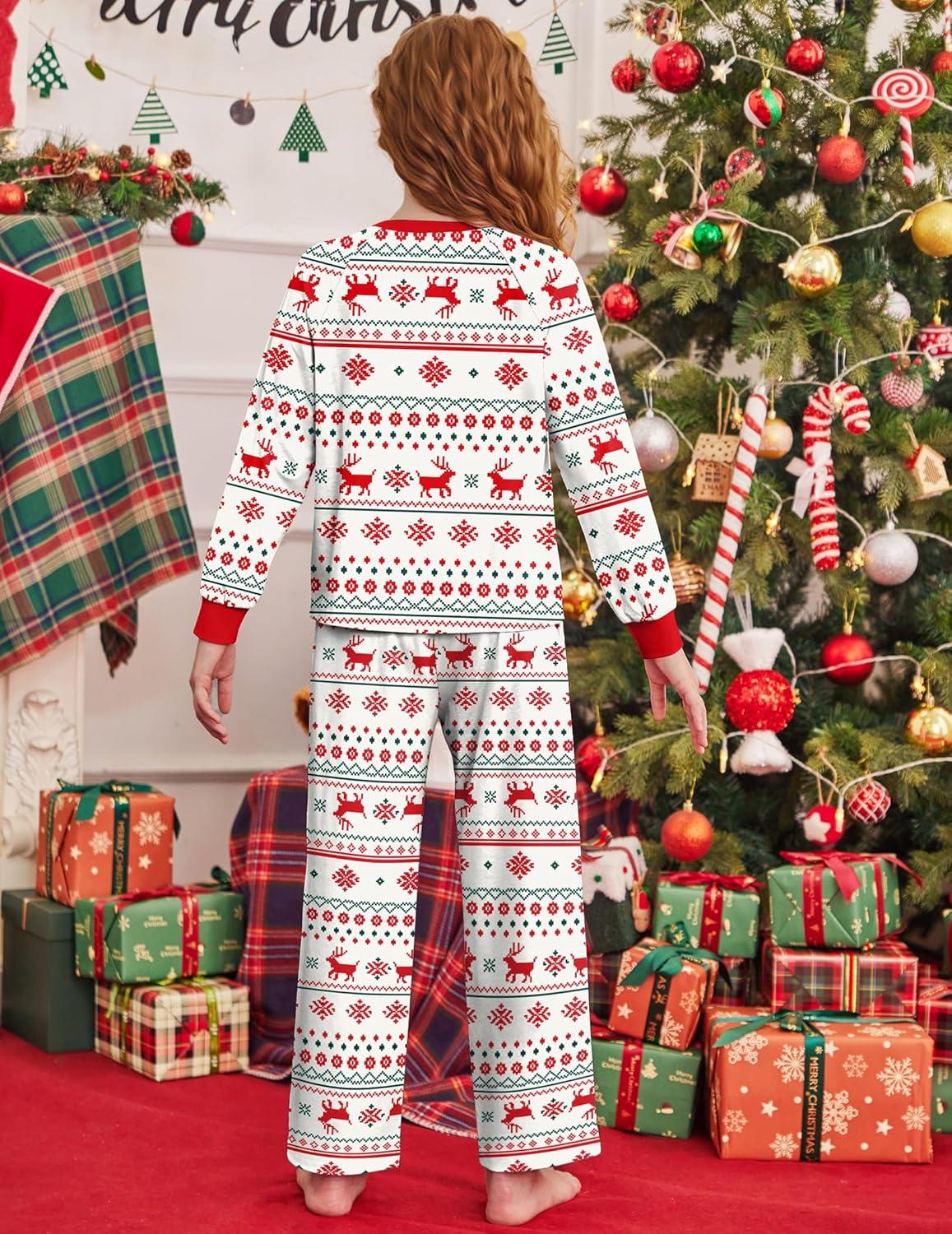 image:imageArshiner Girls Christmas Pajamas Holiday Pjs for Kids Santa Long Sleeve SleepwearRed Reindeer