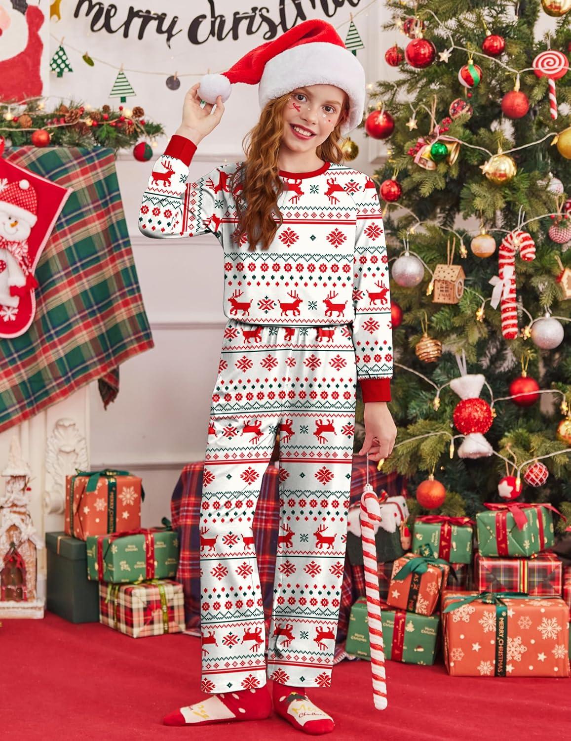 image:imageArshiner Girls Christmas Pajamas Holiday Pjs for Kids Santa Long Sleeve SleepwearRed Reindeer