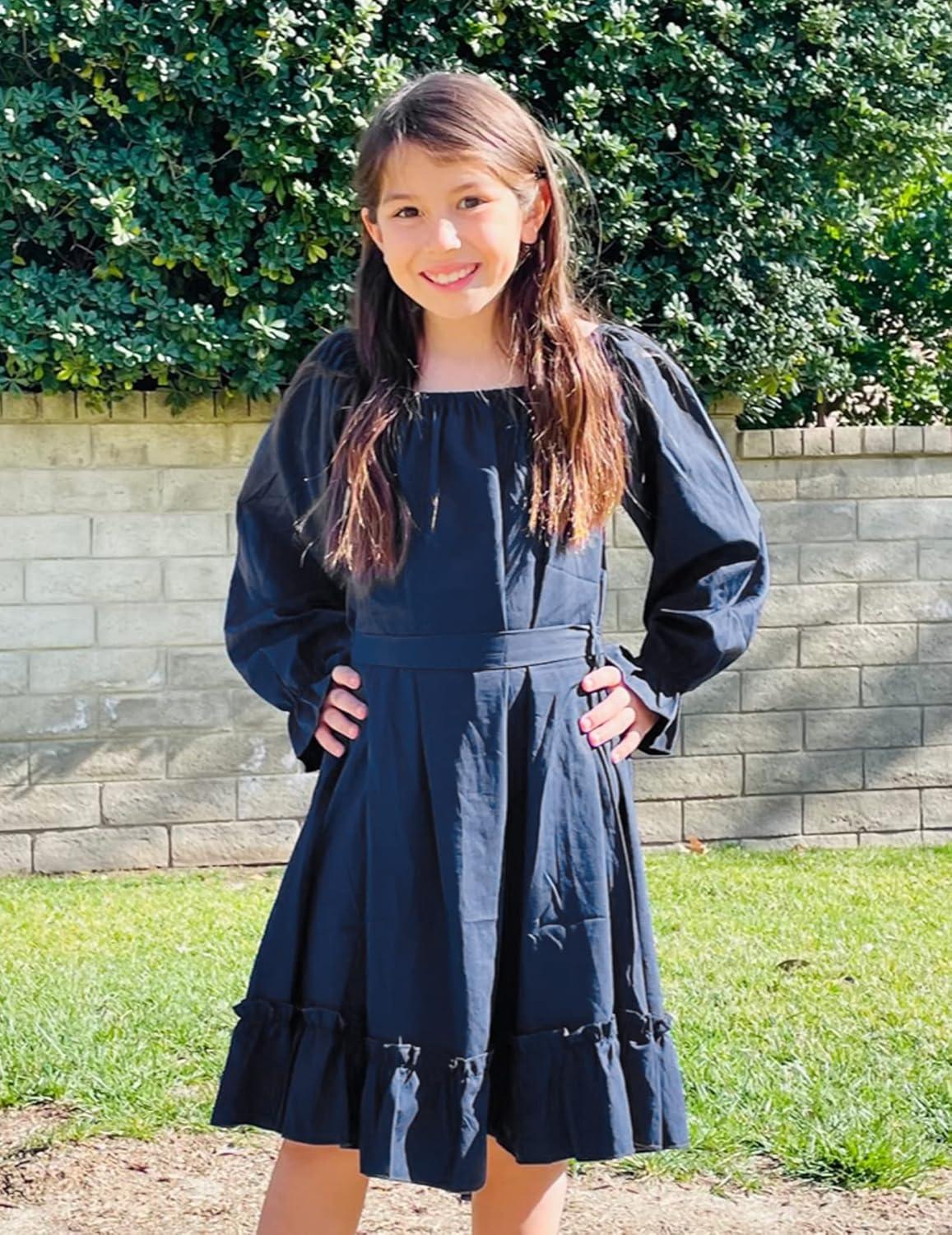 image:imageArshiner Girls Long Sleeve Dress Holiday Party Casual Ruffle Flowy Swing Midi Dresses 514 YearsNavy Blue