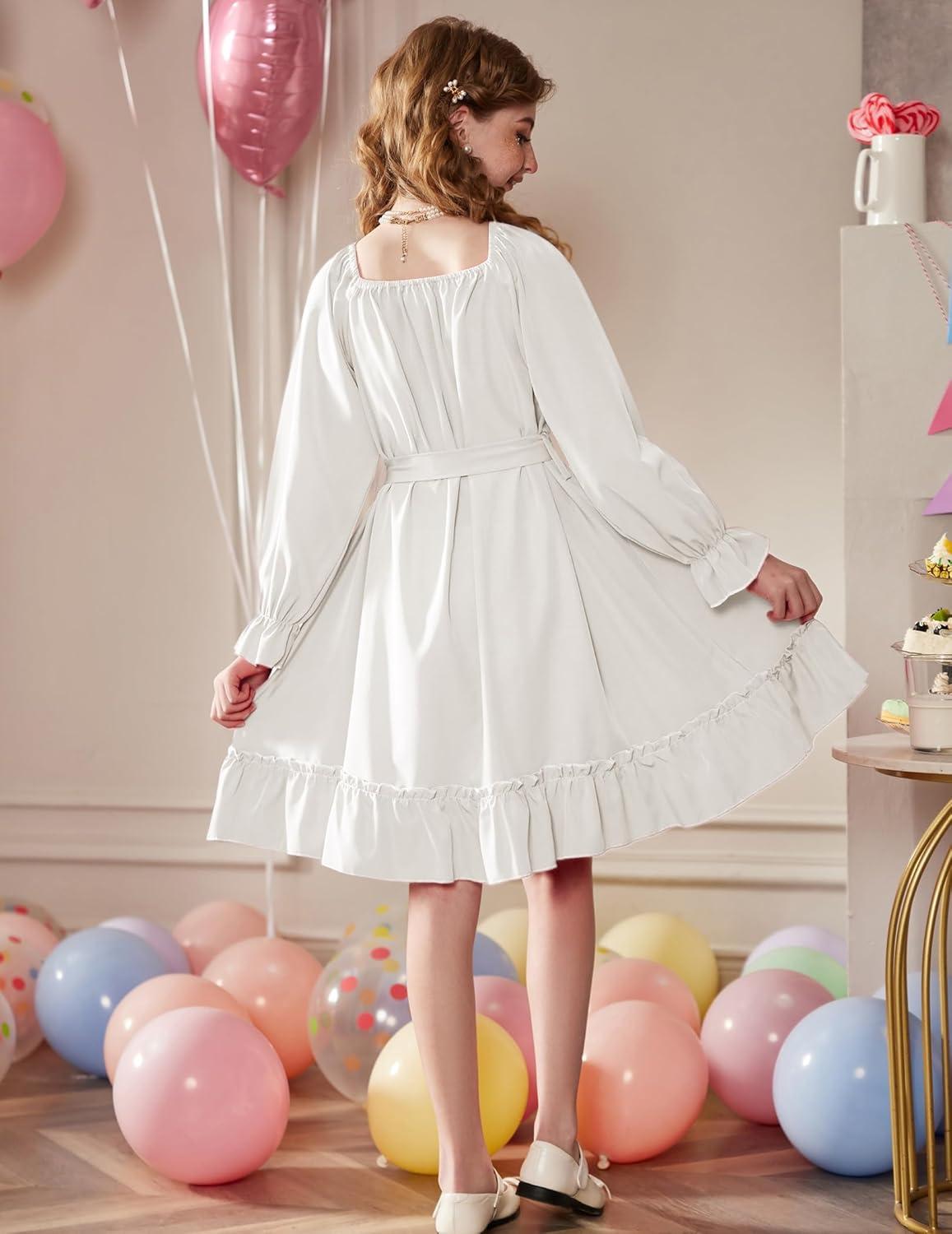 image:imageArshiner Girls Long Sleeve Dress Holiday Party Casual Ruffle Flowy Swing Midi Dresses 514 YearsWhite