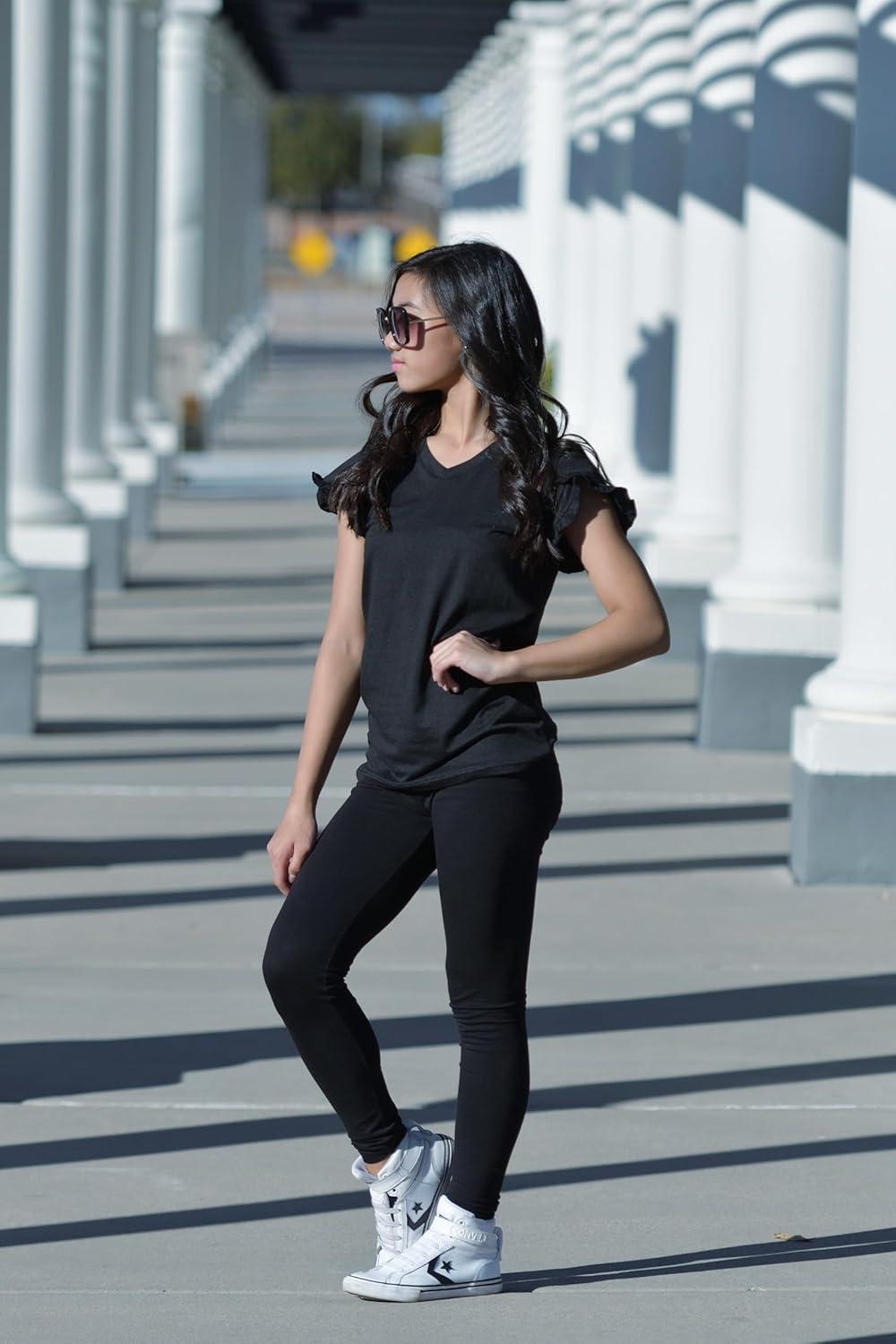 image:imageArshiner Girls T Shirts Double Layer Ruffle Short Sleeve Casual V Neck Kids Summer Tops Blouse TeeBlack