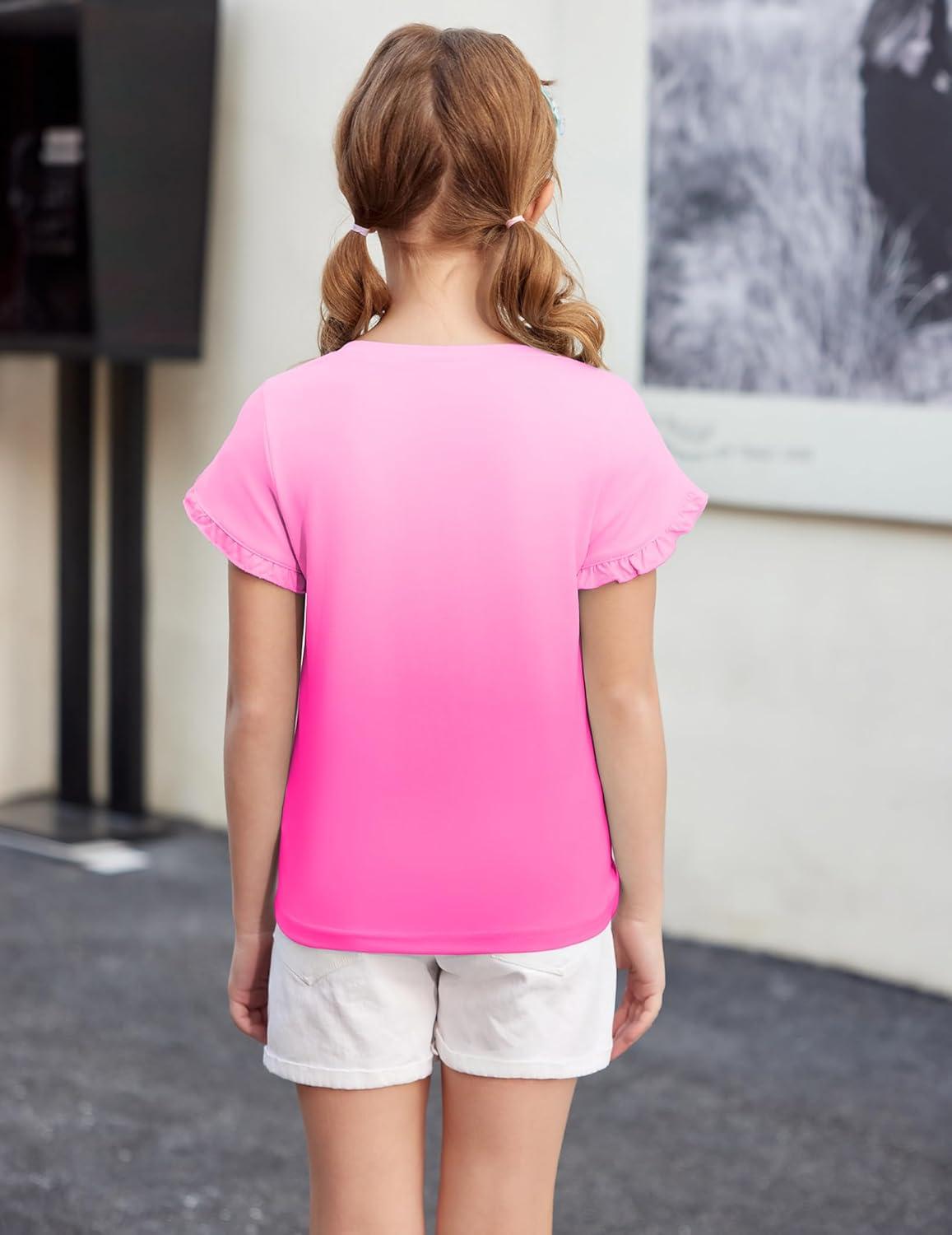 image:imageArshiner Girls T Shirts Double Layer Ruffle Short Sleeve Casual V Neck Kids Summer Tops Blouse TeeGradient Rose Red