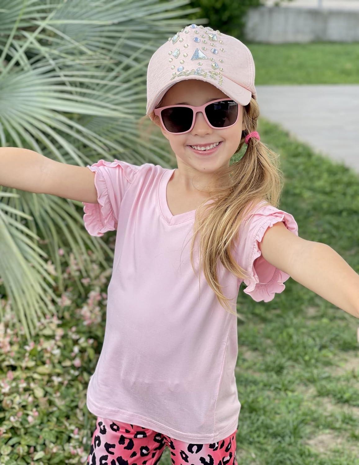 image:imageArshiner Girls T Shirts Double Layer Ruffle Short Sleeve Casual V Neck Kids Summer Tops Blouse TeePink