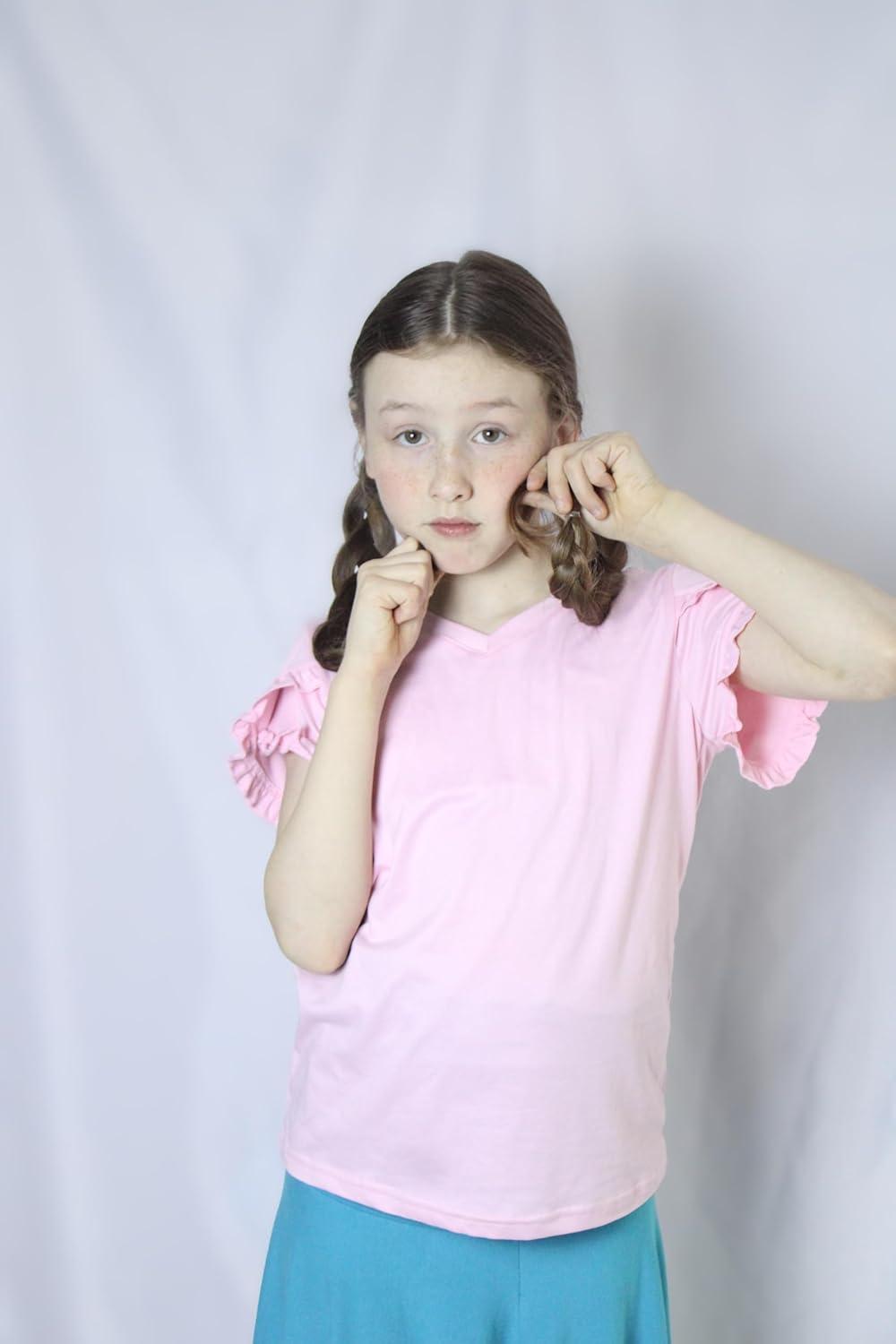 image:imageArshiner Girls T Shirts Double Layer Ruffle Short Sleeve Casual V Neck Kids Summer Tops Blouse TeePink