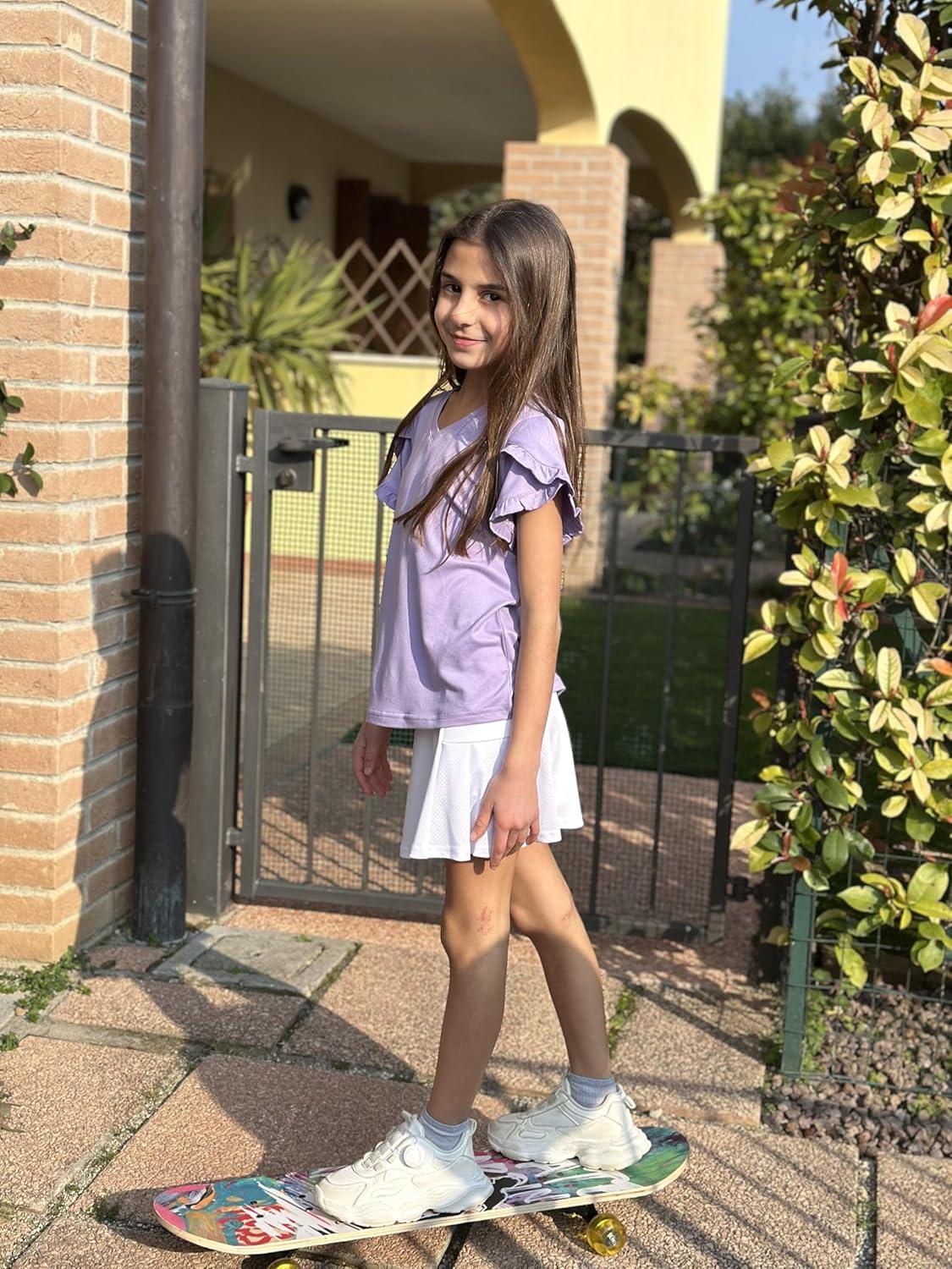 image:imageArshiner Girls T Shirts Double Layer Ruffle Short Sleeve Casual V Neck Kids Summer Tops Blouse TeePurple