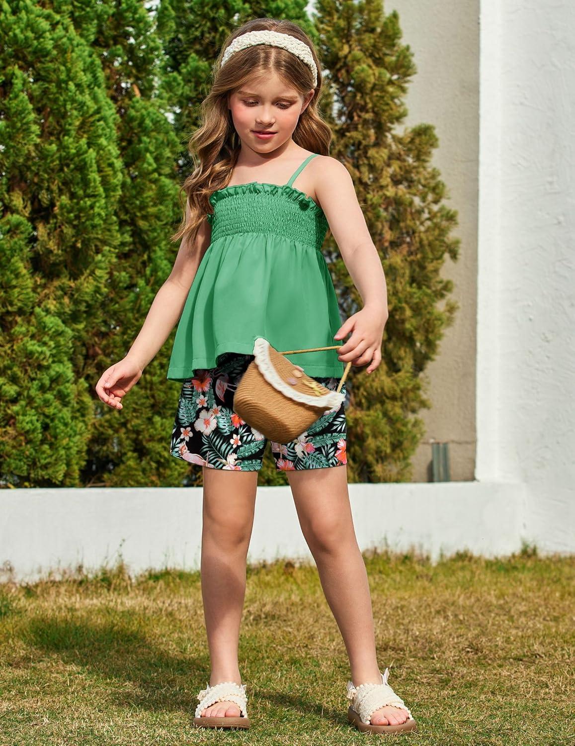 image:imageArshiner Toddler Baby Girls Summer Clothes 2 Piece Outfits Ruffle Hem Camisole amp Shorts Set with Pockets Cute Tracksuit 28YGreen