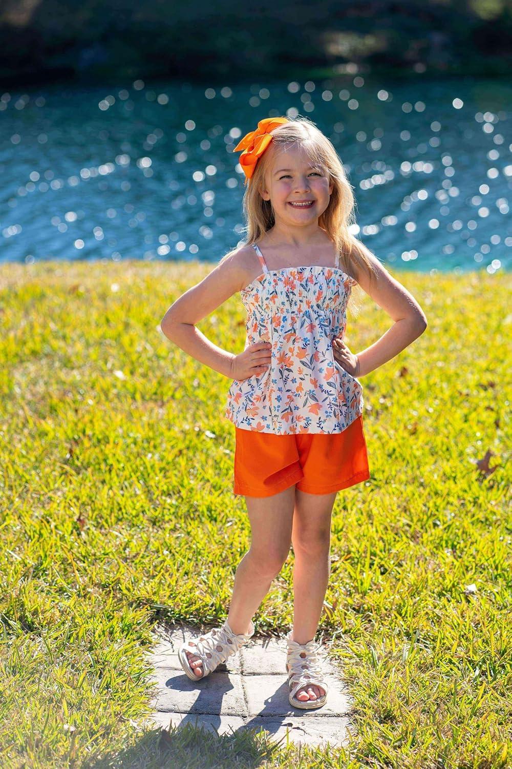 image:imageArshiner Toddler Baby Girls Summer Clothes 2 Piece Outfits Ruffle Hem Camisole amp Shorts Set with Pockets Cute Tracksuit 28YOrange