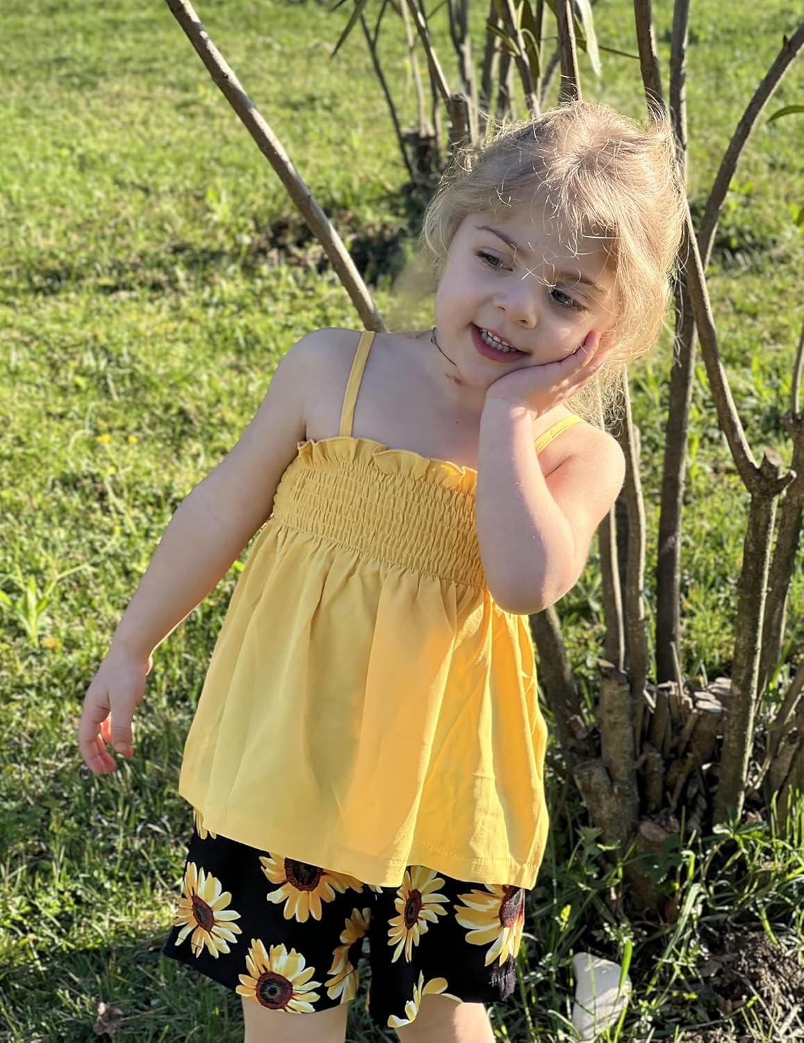 image:imageArshiner Toddler Baby Girls Summer Clothes 2 Piece Outfits Ruffle Hem Camisole amp Shorts Set with Pockets Cute Tracksuit 28YYellow