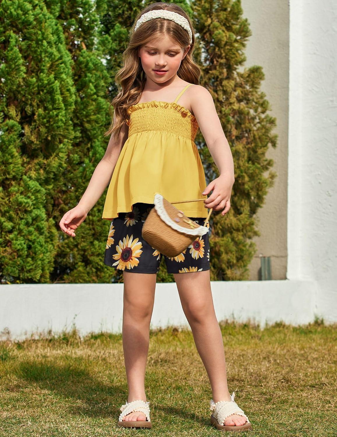 image:imageArshiner Toddler Baby Girls Summer Clothes 2 Piece Outfits Ruffle Hem Camisole amp Shorts Set with Pockets Cute Tracksuit 28YYellow