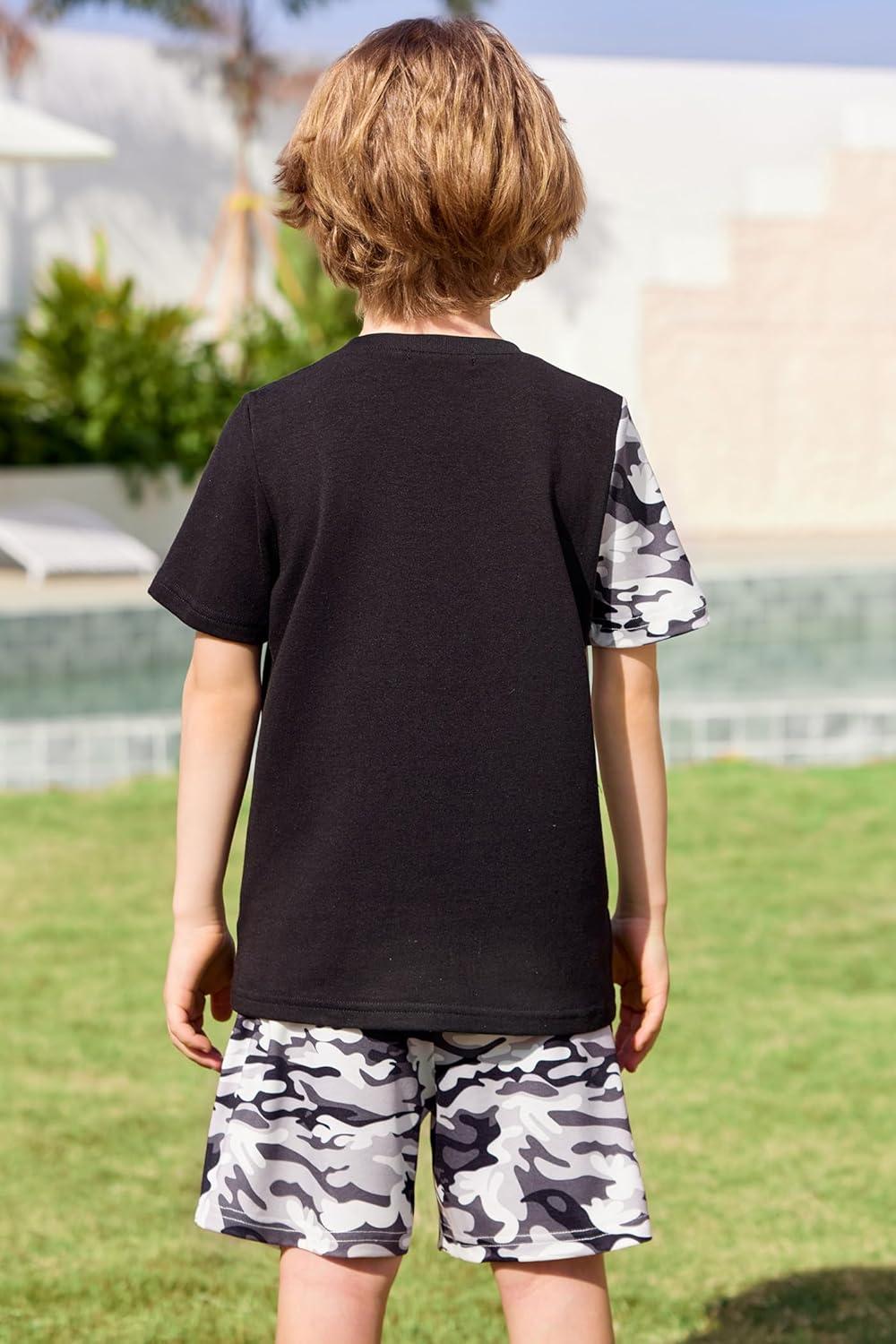 image:imageArshiner Toddler Boy Summer Clothes Outfits Kids Colorblock Short Sleeve Tshirt Shorts Set 27 YearsBlack Camo