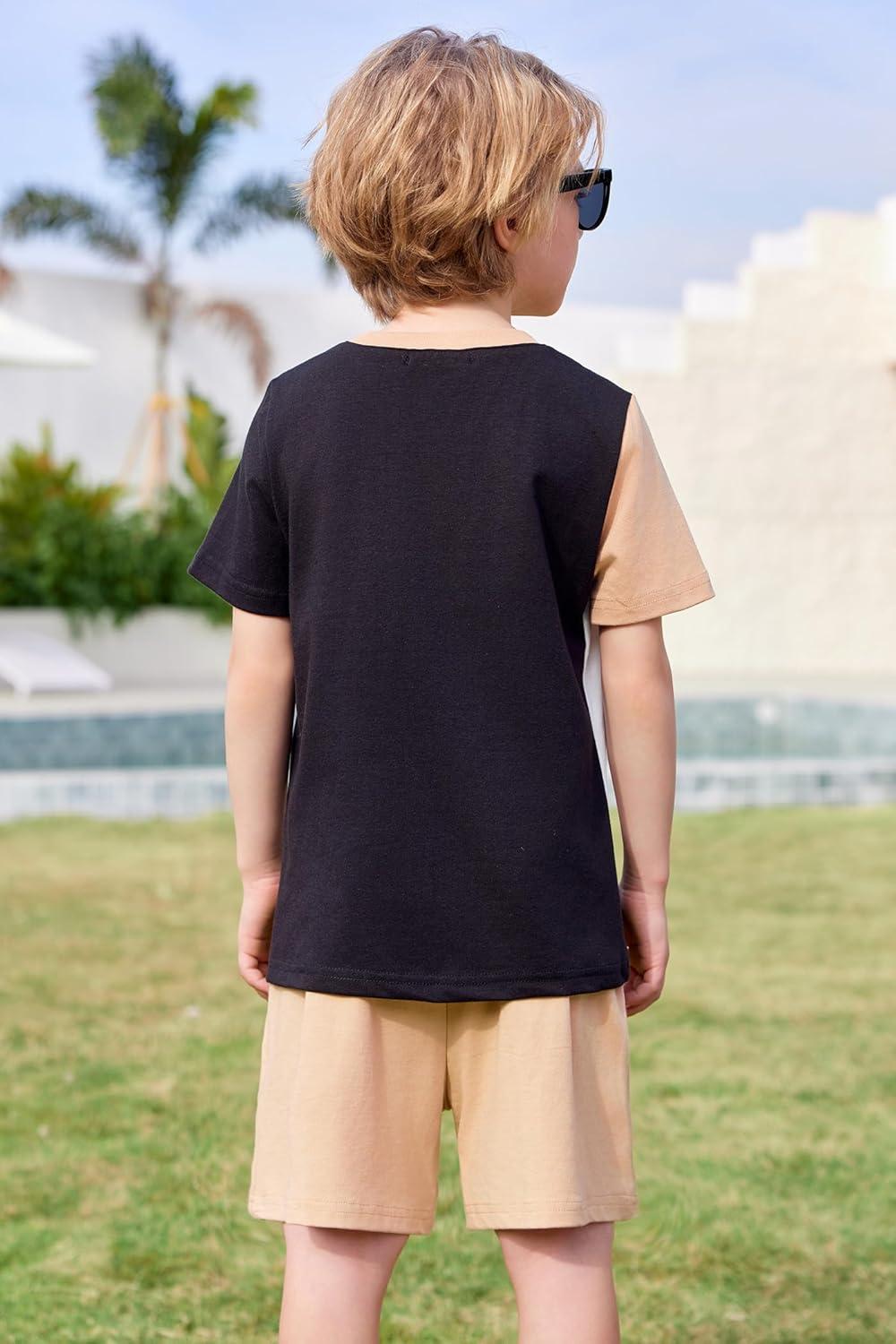 image:imageArshiner Toddler Boy Summer Clothes Outfits Kids Colorblock Short Sleeve Tshirt Shorts Set 27 YearsKhaki