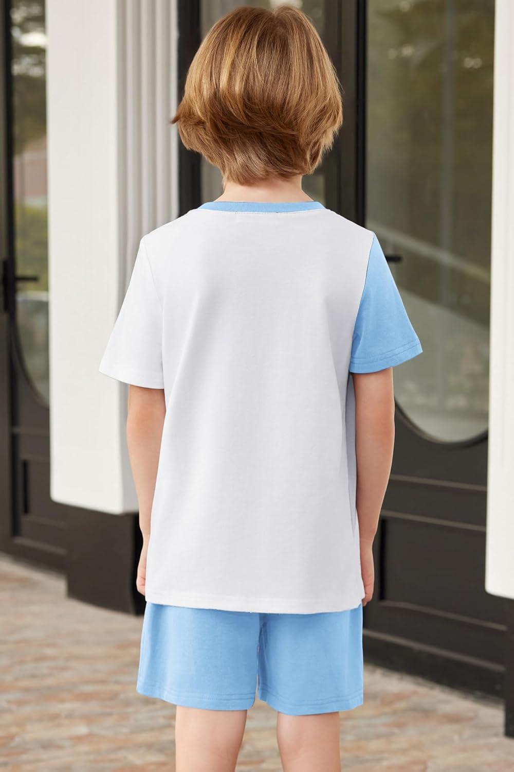 image:imageArshiner Toddler Boy Summer Clothes Outfits Kids Colorblock Short Sleeve Tshirt Shorts Set 27 YearsLight Blue
