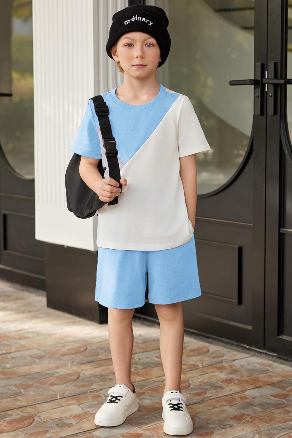 image:imageArshiner Toddler Boy Summer Clothes Outfits Kids Colorblock Short Sleeve Tshirt Shorts Set 27 YearsLight Blue