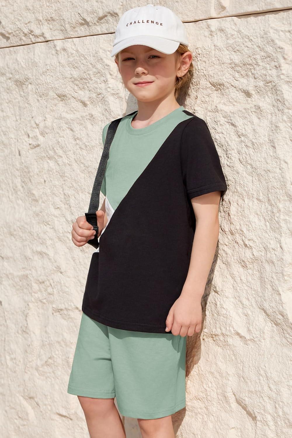 image:imageArshiner Toddler Boy Summer Clothes Outfits Kids Colorblock Short Sleeve Tshirt Shorts Set 27 YearsMint Green