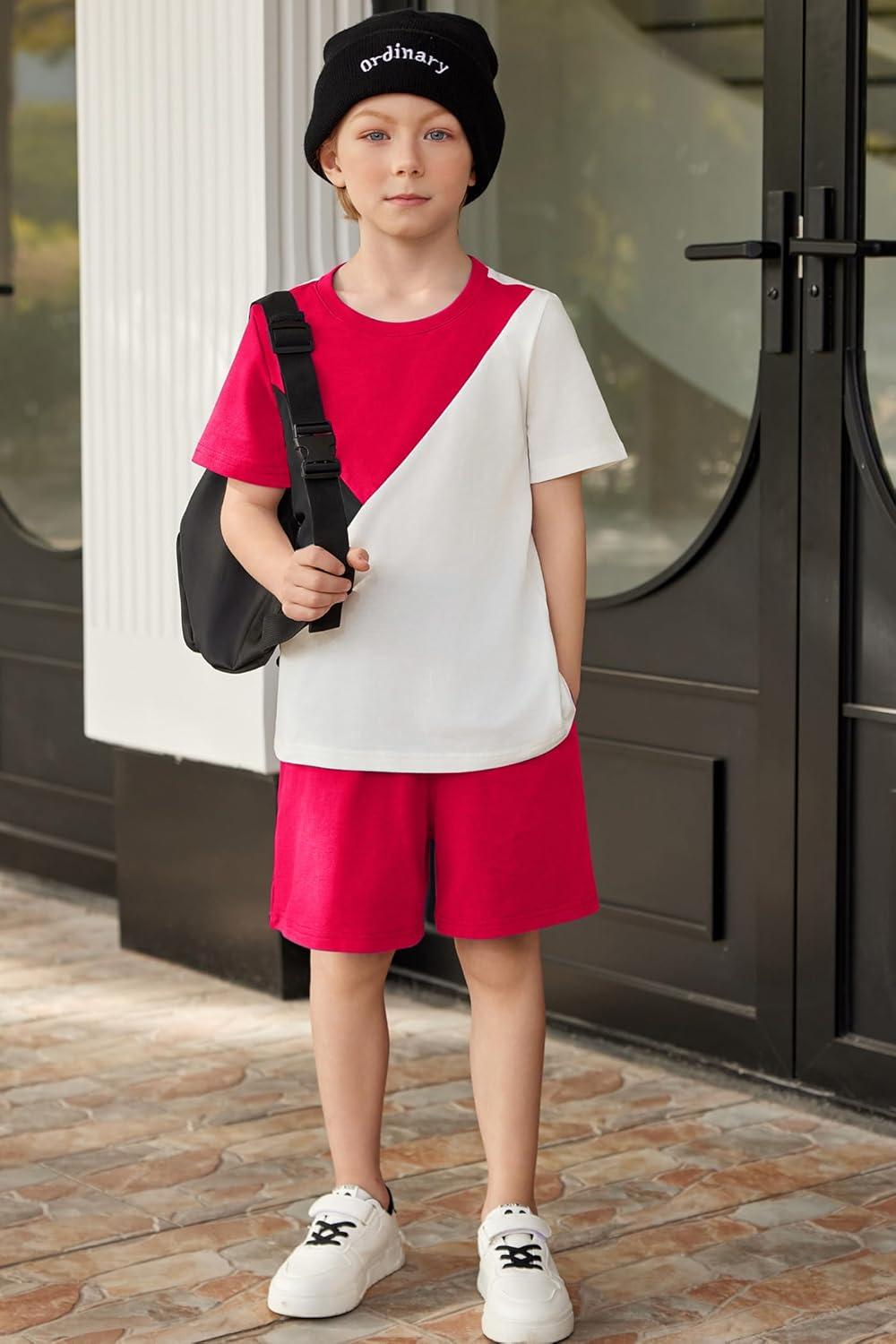 image:imageArshiner Toddler Boy Summer Clothes Outfits Kids Colorblock Short Sleeve Tshirt Shorts Set 27 YearsRed