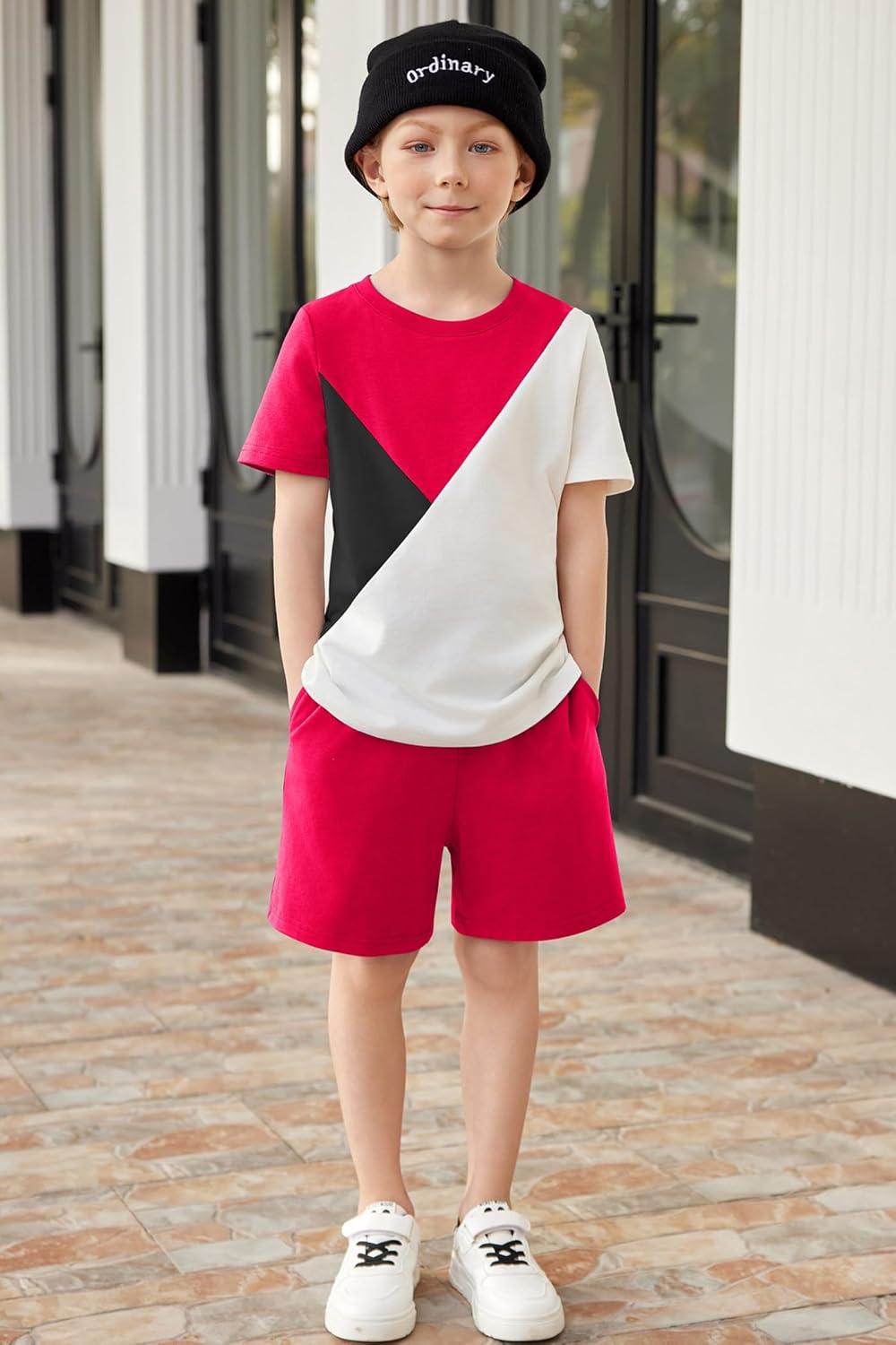 image:imageArshiner Toddler Boy Summer Clothes Outfits Kids Colorblock Short Sleeve Tshirt Shorts Set 27 YearsRed