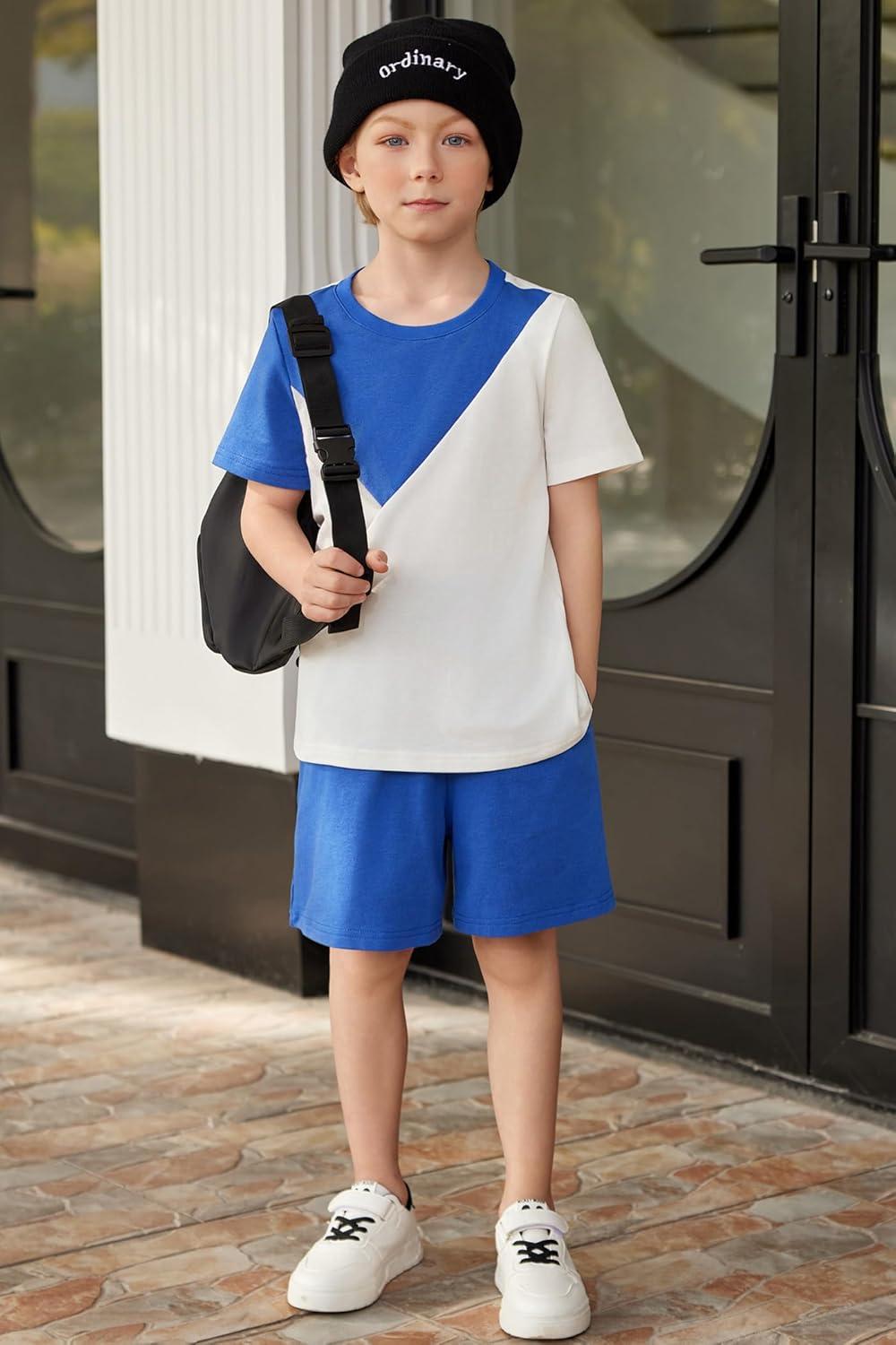 image:imageArshiner Toddler Boy Summer Clothes Outfits Kids Colorblock Short Sleeve Tshirt Shorts Set 27 YearsRoyal Blue