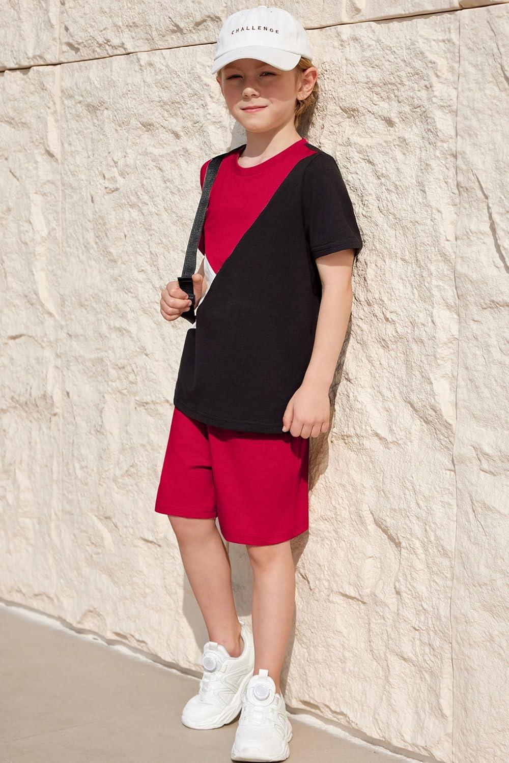 image:imageArshiner Toddler Boy Summer Clothes Outfits Kids Colorblock Short Sleeve Tshirt Shorts Set 27 YearsWine Red